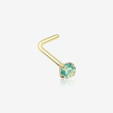 Golden Opalite Sparkle Gem Prong Set L-Shaped Nose Ring