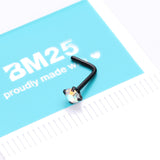 Detail View 2 of Blackline Iridescent Sparkle Gem Prong Set L-Shaped Nose Ring-Aurora Borealis