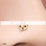Detail View 2 of Golden Jasmine Flower Sparkle L-Shaped Nose Ring -Clear Gem