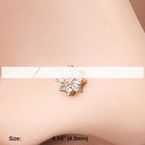 Detail View 2 of Golden Gleaming Sparkle Flower L-Shaped Nose Ring-Clear Gem