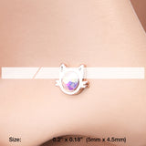Detail View 2 of Rose Gold Adorable Cat Face Iridescent Sparkle Nose Stud Ring-Aurora Borealis