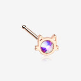 Rose Gold Adorable Cat Face Iridescent Sparkle Nose Stud Ring