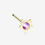Golden Adorable Cat Face Iridescent Sparkle Nose Stud Ring-Aurora Borealis