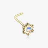 Golden Iridescent Snowflake Sparkle L-Shaped Nose Ring-Gold
