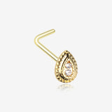 Golden Bali Avice Teardrop Sparkle L-Shaped Nose Ring-Clear Gem