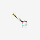 Golden Iridescent Sparkle Gem Prong Set Nose Stud Ring