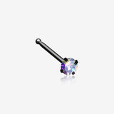 Blackline Prong Set Iridescent Gem Top Steel Nose Stud Ring-Aurora Borealis