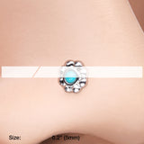 Detail View 2 of Bali Flower Turquoise L-Shaped Nose Ring-Turquoise
