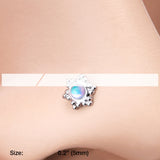 Detail View 2 of Iridescent Snowflake Sparkle Nose Stud Ring-Clear Gem/White