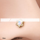 Detail View 2 of Golden Iridescent Snowflake Sparkle Nose Stud Ring-Gold