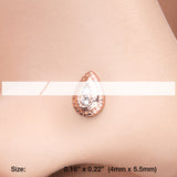 Detail View 2 of Rose Gold Bali Avice Teardrop Sparkle Nose Stud Ring-Clear Gem