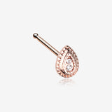 Rose Gold Bali Avice Teardrop Sparkle Nose Stud Ring-Clear Gem