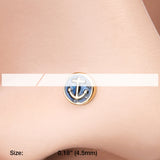 Detail View 2 of Golden Blue Sailor Anchor L-Shaped Nose Ring-Blue