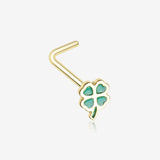 Golden Lucky Four Leaf Clover L-Shaped Nose Ring