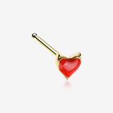 Golden Devil's Heart Nose Stud Ring-Red