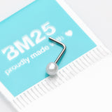 Detail View 2 of Luster Pearlescent Ball Steel L-Shaped Nose Ring-White