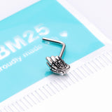 Detail View 2 of Skeleton Hand of Death L-Shaped Nose Ring