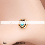 Detail View 2 of Golden Tribal Circle Turquoise L-Shaped Nose Ring-Turquoise