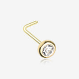 Golden Sparkle Bezel Gem L-Shaped Nose Ring-Clear Gem