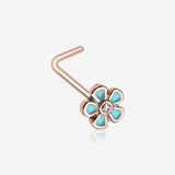Rose Gold Adorable Plumbago Flower Sparkle L-Shaped Nose Ring