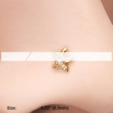Detail View 2 of Golden Starfish Sparkle Nose Stud Ring-Clear Gem
