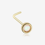 Golden Opalescent Sparkle Circle L-Shaped Nose Ring-White