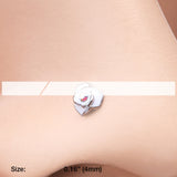 Detail View 2 of White Rose Blossom Sparkle L-Shaped Nose Ring-Aurora Borealis