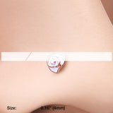 Detail View 2 of Rose Gold White Rose Blossom Sparkle L-Shaped Nose Ring-Aurora Borealis