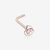 Rose Gold White Rose Blossom Sparkle L-Shaped Nose Ring