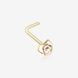 Golden White Rose Blossom Sparkle L-Shaped Nose Ring