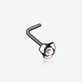 Blackline White Rose Blossom Sparkle L-Shaped Nose Ring