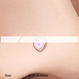 Detail View 2 of Rose Gold Opalescent Sparkle Heart Nose Stud Ring-White