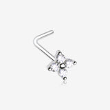 Blooming Sparkle Flower Multi-Gem L-Shaped Nose Ring