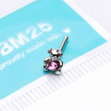 Detail View 2 of Adorable Teddy Bear Sparkle Nose Stud Ring-Pink