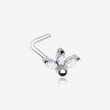 Lotus Marquise Flower Sparkle Multi-Gem L-Shaped Nose Ring