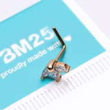 Detail View 2 of Golden Lotus Marquise Flower Sparkle Multi-Gem L-Shaped Nose Ring-Clear Gem