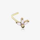 Golden Lotus Marquise Flower Sparkle Multi-Gem L-Shaped Nose Ring