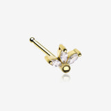 Golden Lotus Marquise Flower Sparkle Multi-Gem Nose Stud Ring