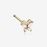 Golden Dainty Butterfly Sparkle Multi-Gem Nose Stud Ring-Clear Gem
