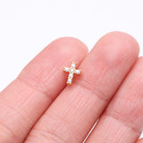 Detail View 3 of Golden Brilliant Sparkle Cross Multi-Gem Nose Stud Ring-Clear Gem