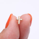 Detail View 2 of Golden Brilliant Sparkle Cross Multi-Gem Nose Stud Ring-Clear Gem