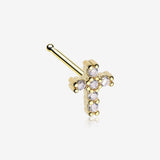 Golden Brilliant Sparkle Cross Multi-Gem Nose Stud Ring