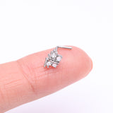 Detail View 2 of Opalescent Butterfly Sparkle L-Shaped Nose Ring-Clear Gem/White