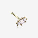 Golden Triple Tiered Sparkle Multi-Gem Nose Stud Ring