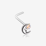 Nighty Night Crescent Moon Sparkle Star L-Shaped Nose Ring
