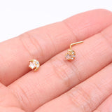 Detail View 3 of Golden Sparkle Crescent Moon and Star L-Shaped Nose Ring-Clear Gem