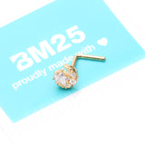 Detail View 4 of Golden Sparkle Crescent Moon and Star L-Shaped Nose Ring-Clear Gem