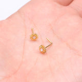 Detail View 3 of Golden Opalescent Blazing Sun L-Shaped Nose Ring-Clear Gem