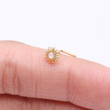 Detail View 2 of Golden Opalescent Blazing Sun L-Shaped Nose Ring-Clear Gem