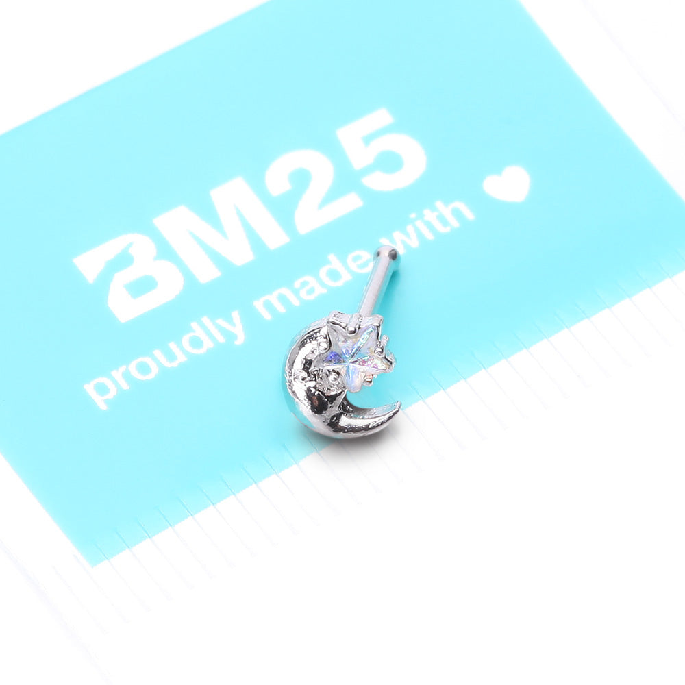 PLUIE＊ピアス　nacht Threadless Push-In CZ Crystal with Dangling Star Flat Back